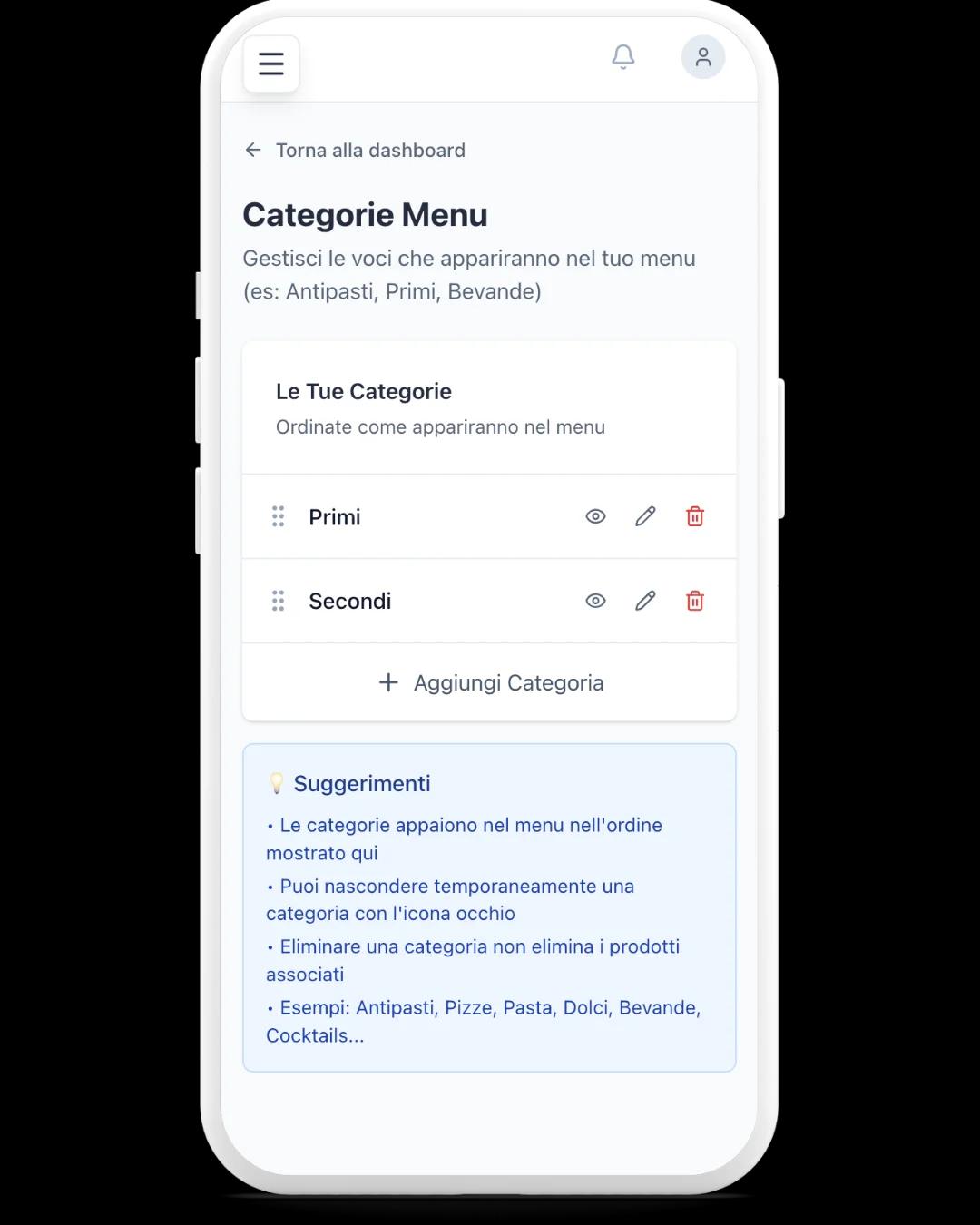 Organizza il menu come vuoi