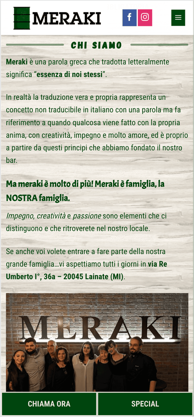 Meraki Lainate - Home page precedente con design datato